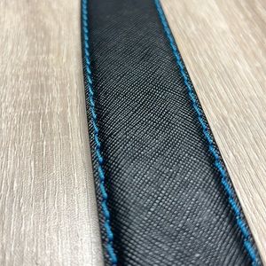 Antas Italian Calf Leather Belt - Black Leather with Blue Stitching - Size 38